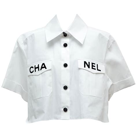 chanel white button up crop top|chanel tops for women.